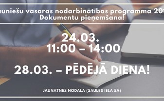 24.martā (SESTDIEN) dokumentu pieņemšana vasaras nodarbinātības programmā 15-19 gadi 2018!